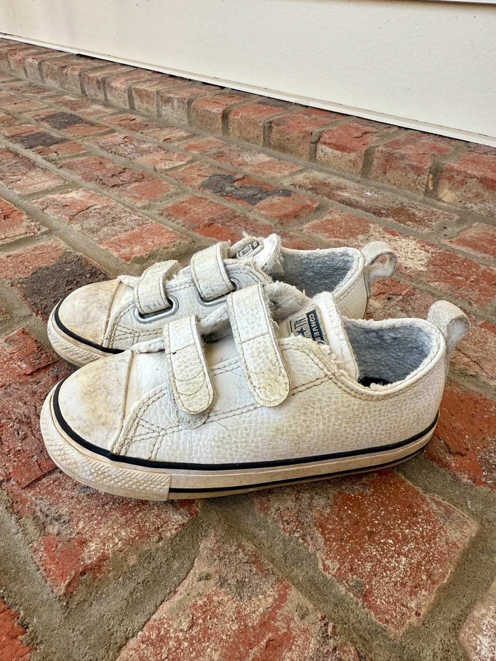 Kids White Leather Velcro Sneakers with Plush Lining
